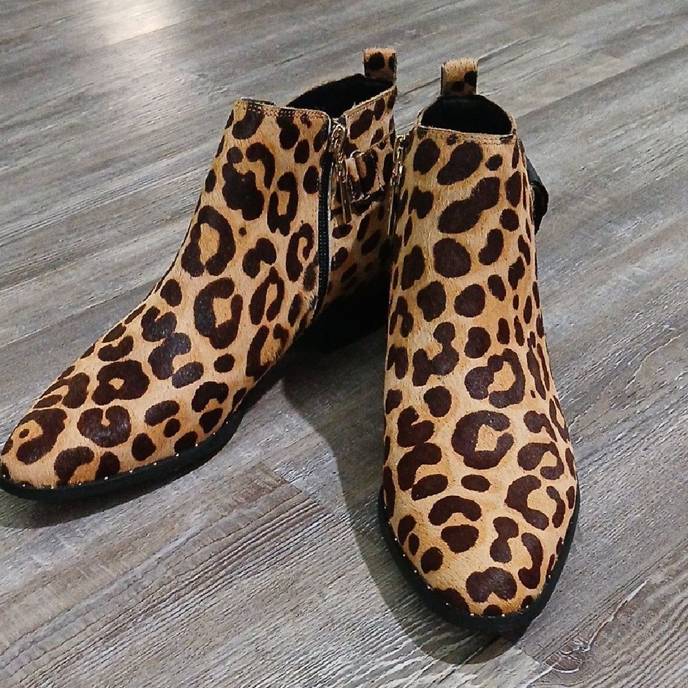 Steven‎ by Steve Madden Chavi-L Animal Leopard Print Calfhair Boots Sz 8 NEW